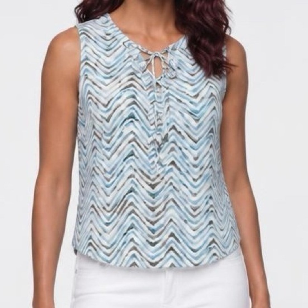 White House Black Market Top Women Medium Blue Chevron Lace Up Sleeveless Blouse